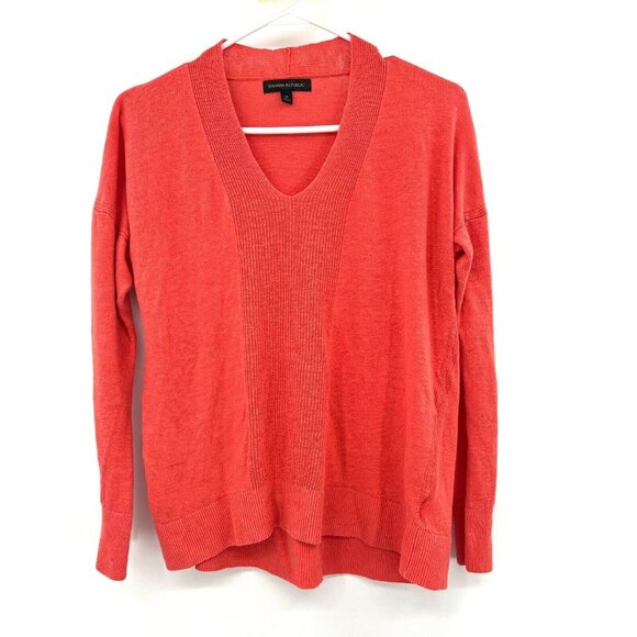 Banana Republic Coral Pink Linen Blend V-Neck Sweater Women's Medium - Picture 1 of 4